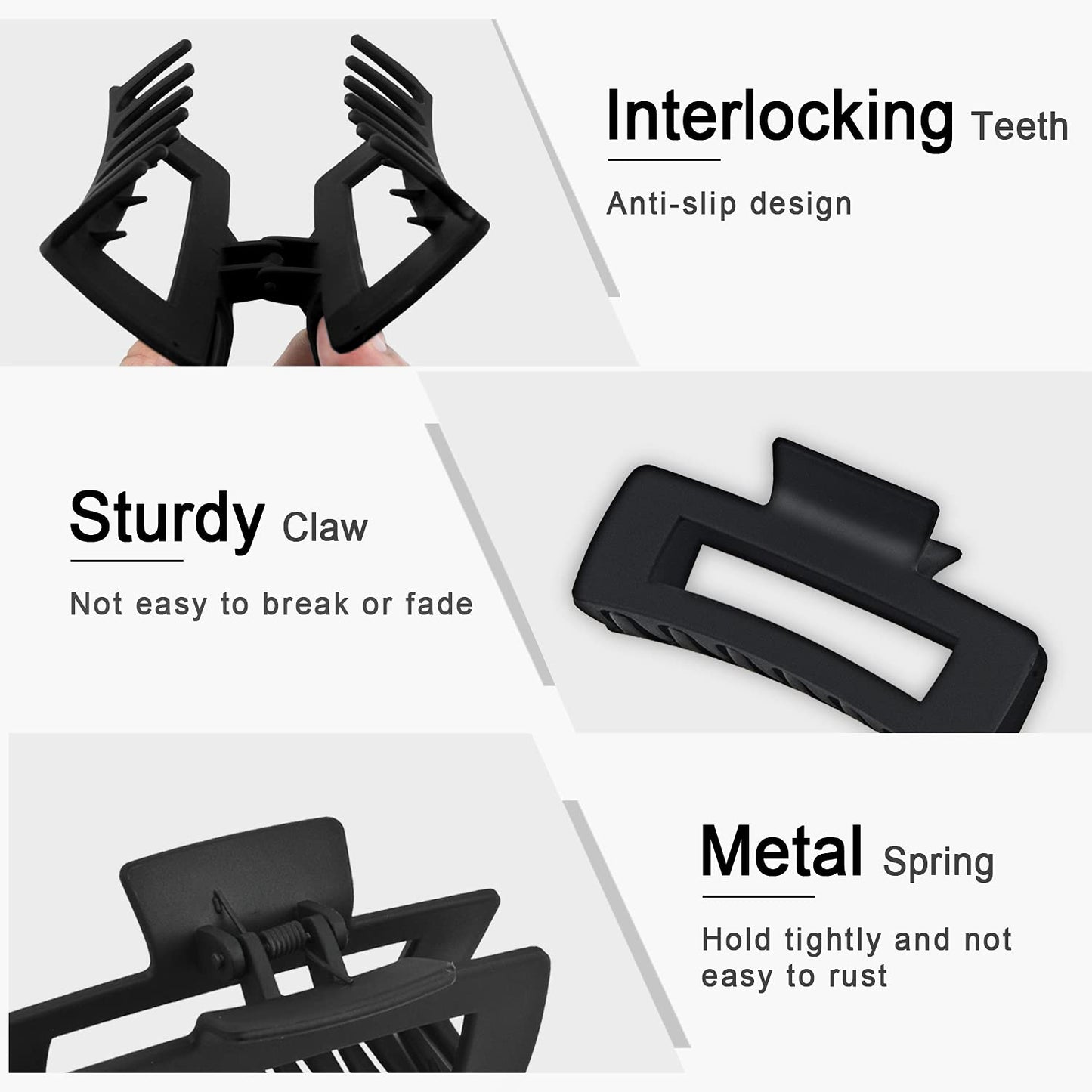 Black Hair Claw Clips for Women Girls, Large 4.2" Matte Rectangle Nonslip Jaw Clips for Thick and Thin Hair, 2 Packs Beauty & Personal Care MAORULU