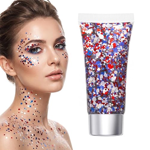 Red White Blue Hair Glitter Stick, 2026 New Patriotic USA Flag Star Chunky Face Body Outfits Sparkle Patriotic Pride Glitter for Soccer President's Beauty & Personal Care SundownAura