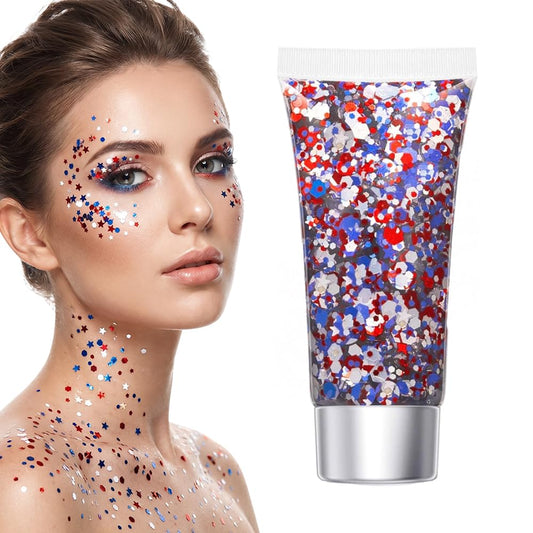 Red White Blue Hair Glitter Stick, 2026 New Patriotic USA Flag Star Chunky Face Body Outfits Sparkle Patriotic Pride Glitter for Soccer President's Beauty & Personal Care SundownAura
