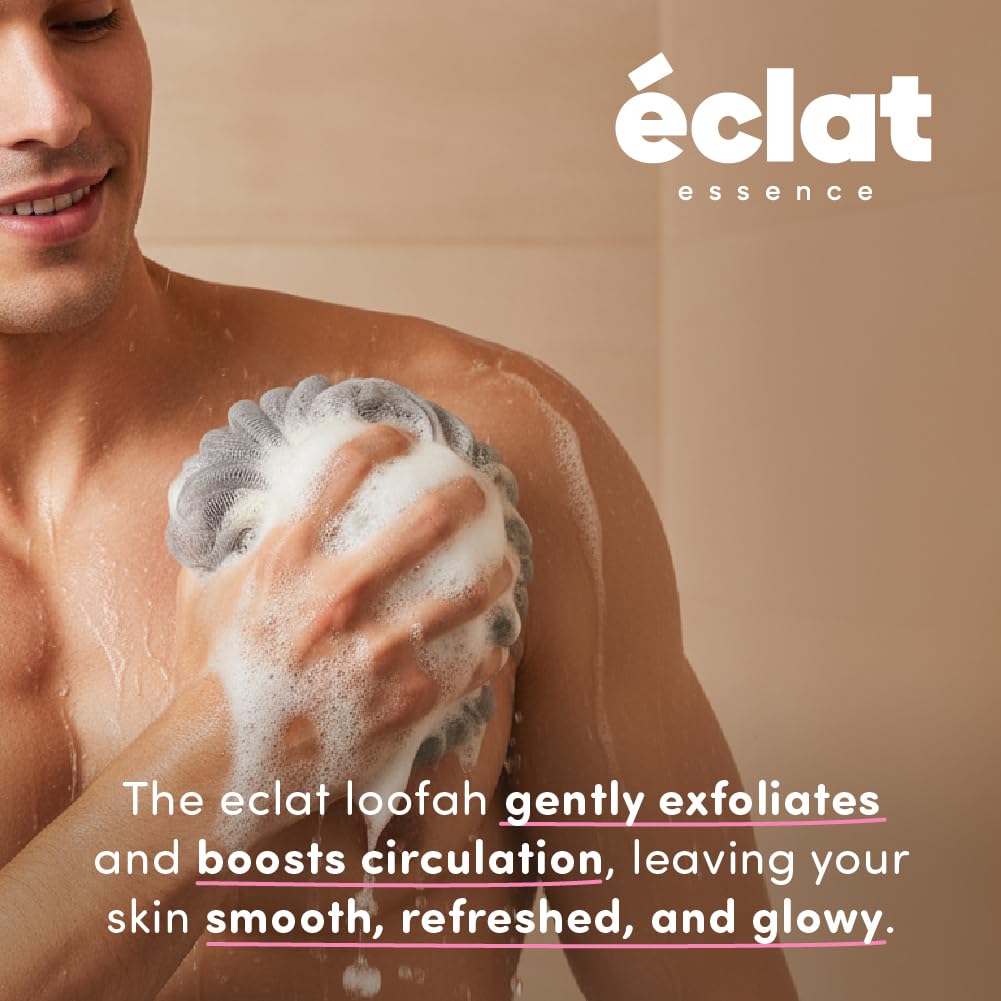 Éclat Mesh Bath Sponge Loofah Ball, Soft Exfoliating Body Scrubber for Wash, Rich-Lather Nylon Net Puff with Quick-Dry Hanging Loop, Gentle Daily Beauty and Personal Care Éclat