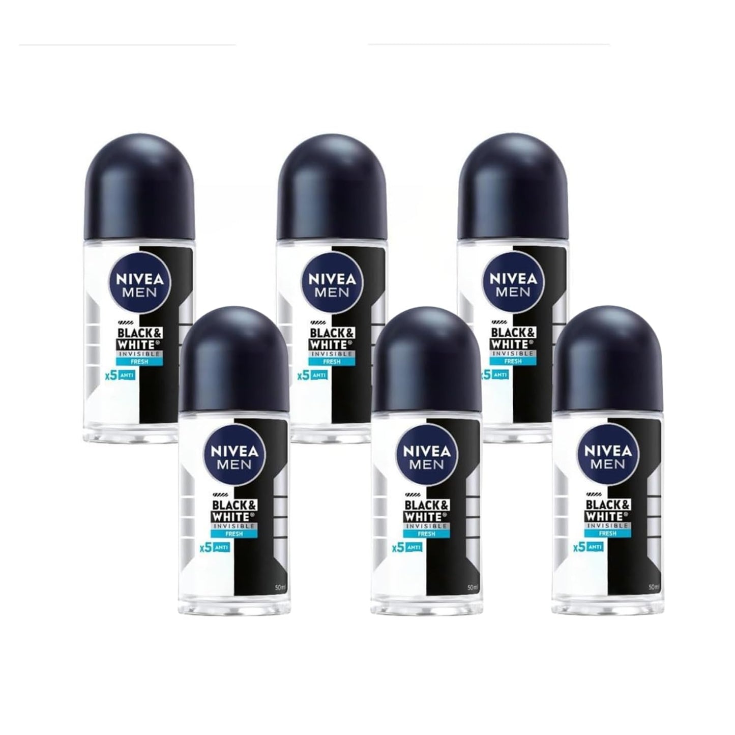 Nivea Men's Black & White Fresh Roll-On Deodorant - 1.69 fl oz - Pack of 6 Beauty and Personal Care NIVEA