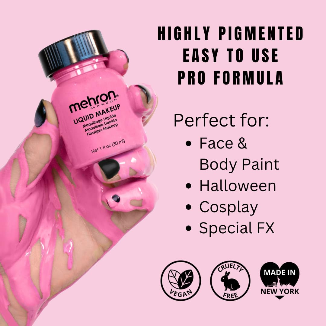 Mehron Makeup Liquid Makeup | Face Paint and Body Paint Perfect for Halloween, Cosplay I Air Brush Compatible (1 oz) (Pink) Beauty & Personal Care Mehron