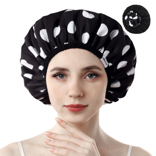 Years calm Shower Caps for Women Reusable Waterproof, Double Layer Waterproof Fabric - Both Sides Usable, Reversible Pattern & Solid Color Design Beauty and Personal Care Years calm