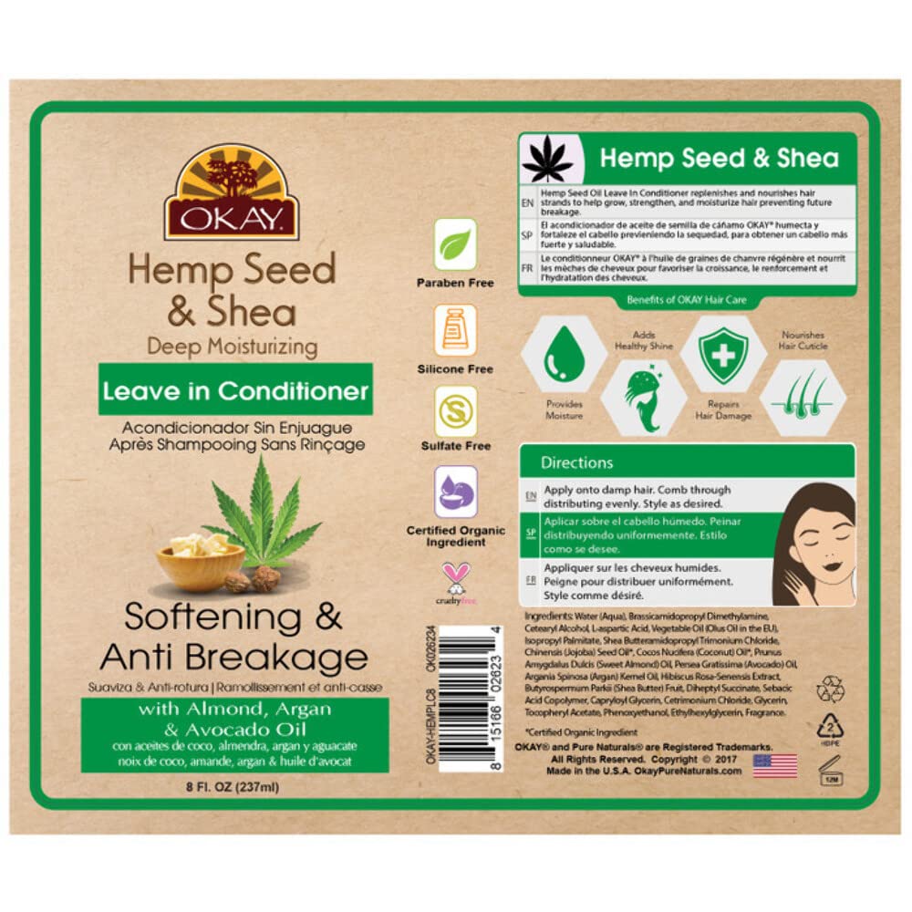 OKAY Hemp Seed & Shea Softening & Anti Breakage Leave In Conditioner | Helps Stimulate Hair Growth & Prevents Breakage | Sulfate, Silicone, Paraben Beauty & Personal Care OKAY