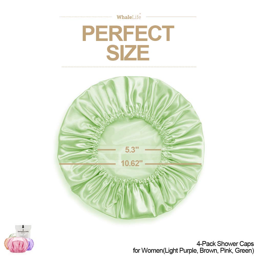 Shower Cap for Women Reusable Extra Large Shower Caps for Men Satin Double Layer EVA Waterproof Long Hair Caps(Light Purple, Brown, Pink, Green 4 Beauty & Personal Care WhaleLife