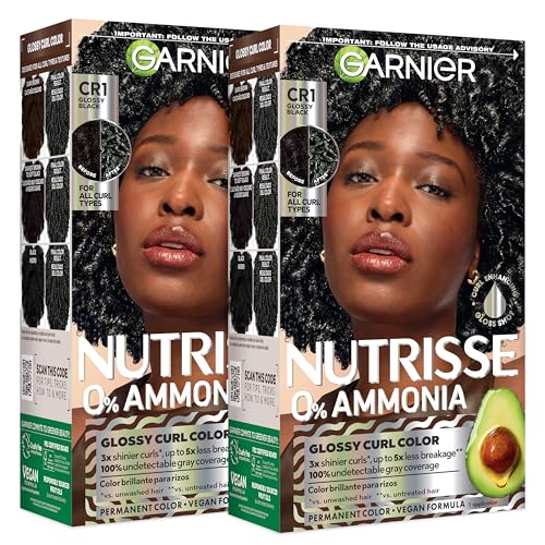 Garnier Nutrisse 0% Ammonia Glossy Curl Color Permanent Hair Dye for Curls, Vegan Color For 100% Gray Coverage, Curl-Protecting Formula with Enhancing