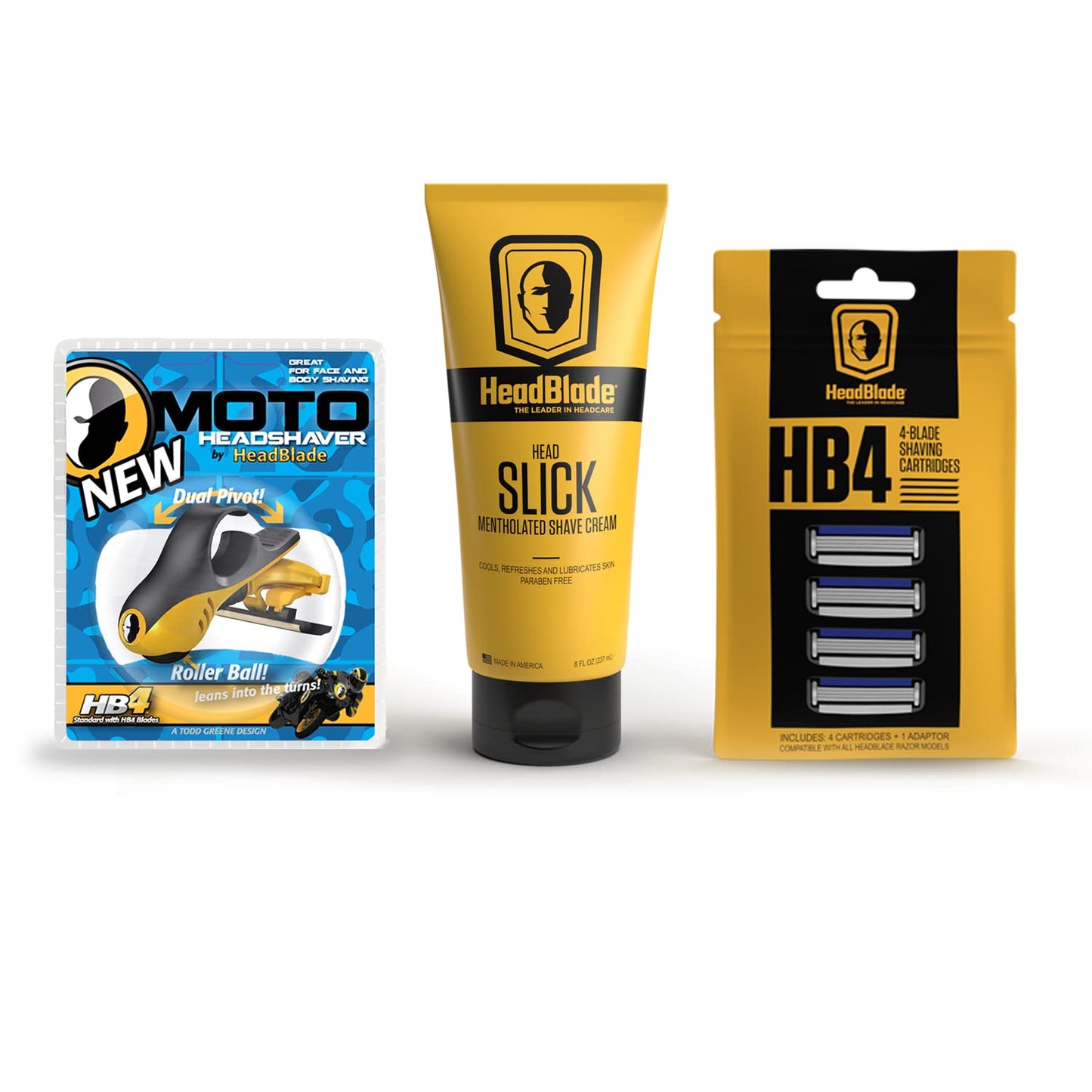 Moto Men's Head Shaving Starter Kit with HeadSlick Shaving Cream, Shaving Razor, Blade Refills (8 ounce HeadSlick) Beauty and Personal Care HeadBlade