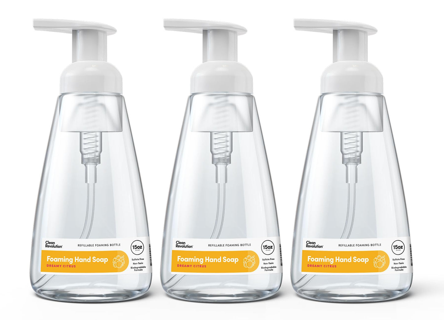 Clean Revolution Ready to Use Foaming Hand Soap | Three Pack | Jumbo 15oz Bottles | Gentle, Moisturizing & Eco-Friendly | Real Essential Oils | Dreamy Beauty & Personal Care Clean Revolution