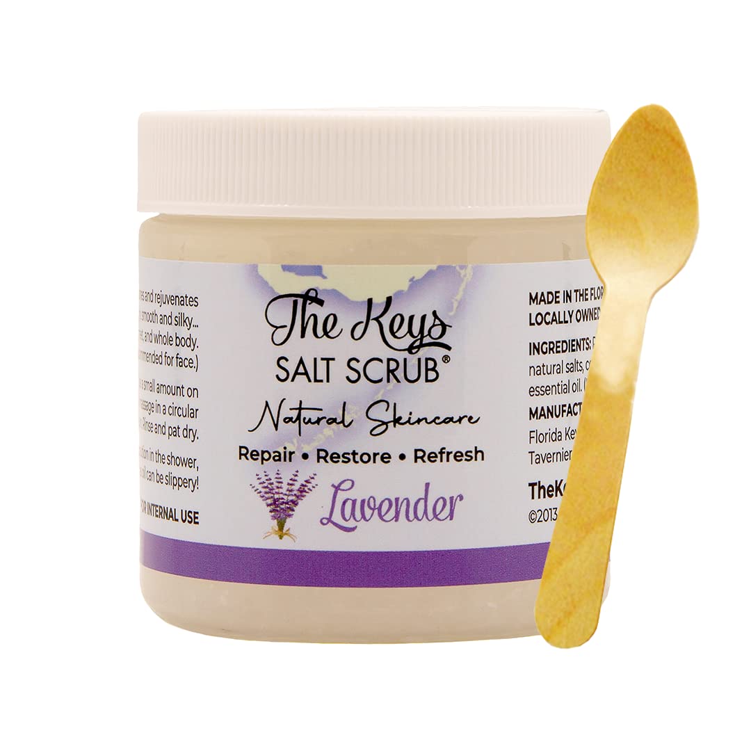 The Keys Salt Scrub - Lavender Sea Salt Scrub - Exfoliating Body Scrub with Wooden Spoon - Moisturizing Exfoliator for Face, Hands, Foot, Bath Beauty & Personal Care The Keys Salt Scrub