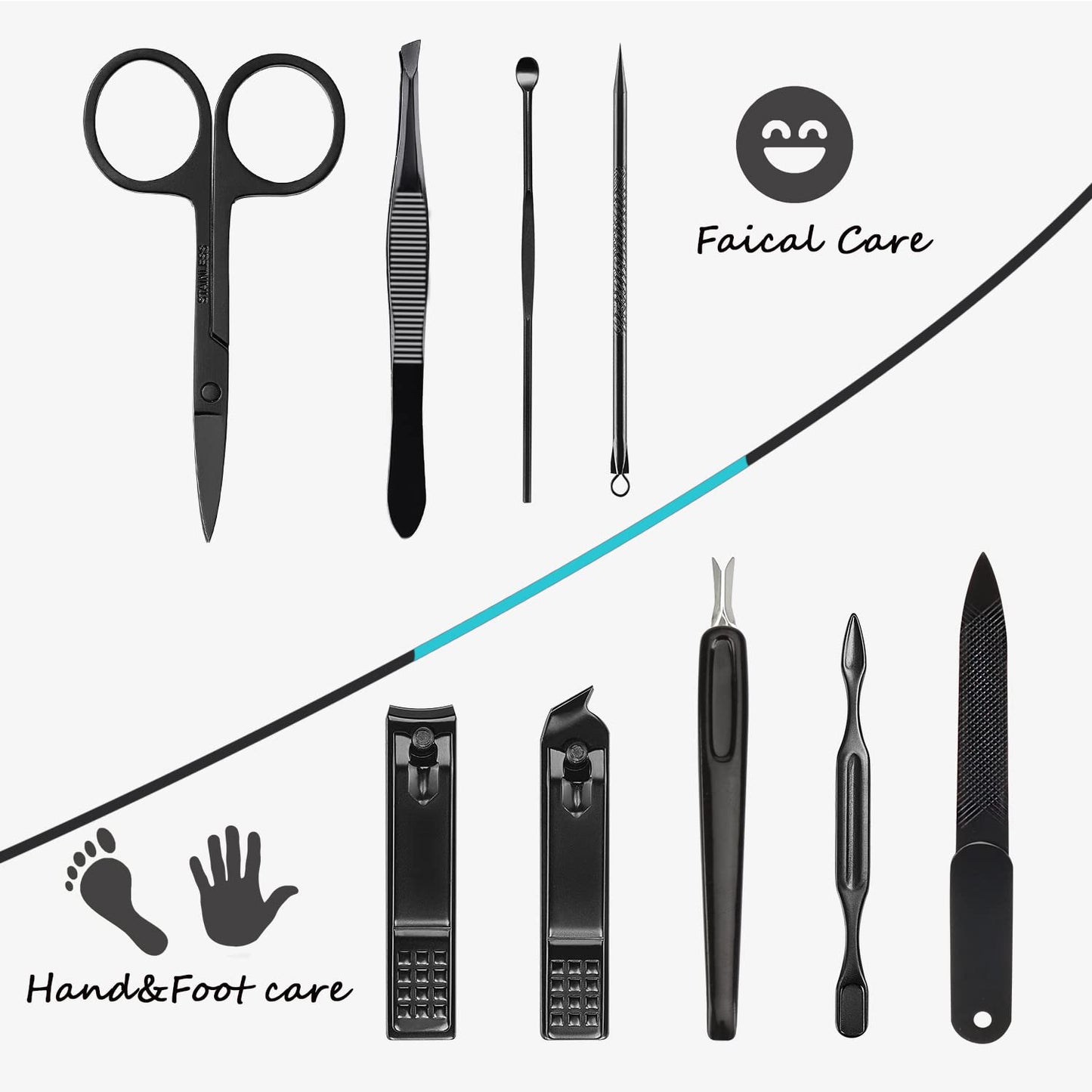 HANTEKAS Manicure Set 9 in 1 Stainless Steel, Nail Clippers Scissors Pedicure Tools Kit - Portable Travel Grooming Kit for Men and Women Beauty & Personal Care HANTEKAS