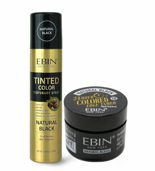 EBIN NEW YORK Ebin Black Spray - Tinted Color Temporary Spray 3.38oz Bundle with 24 Hour Colored Edge Tamer Natural Black Precision Root Cover & Edge Beauty & Personal Care EBIN NEW YORK