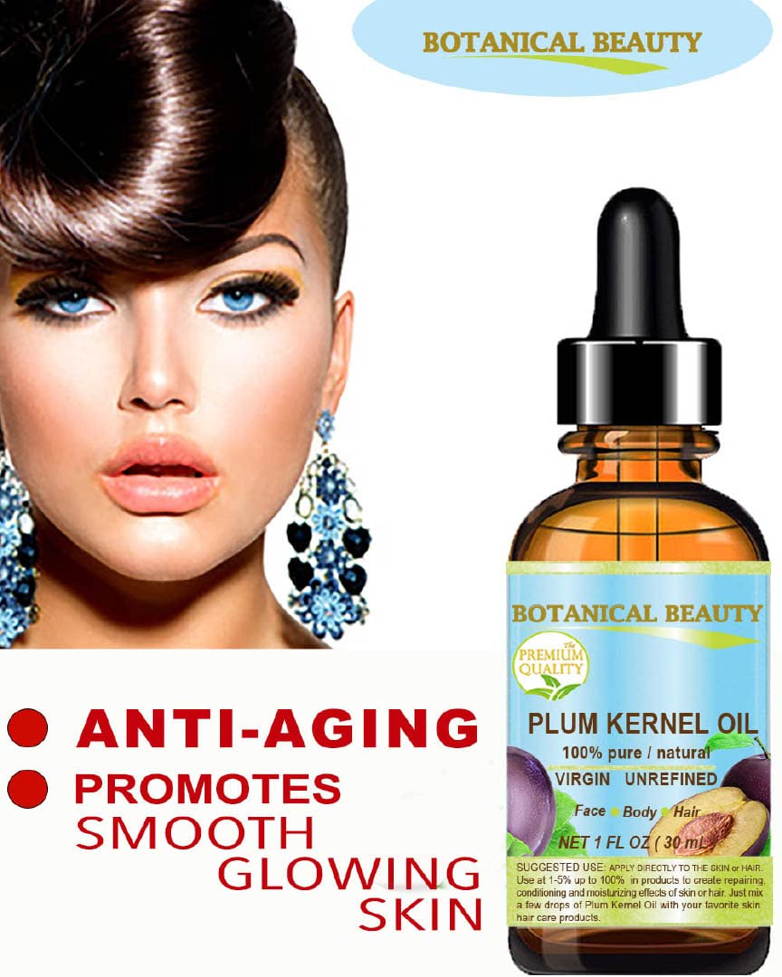 Botanical Beauty French PLUM KERNEL OIL 100% Pure Natural Virgin Unrefined Cold Pressed Carrier Oil 0.33 oz- 10 ml for Face, Skin, Hair, Lips, Nails. Beauty & Personal Care Botanical Beauty