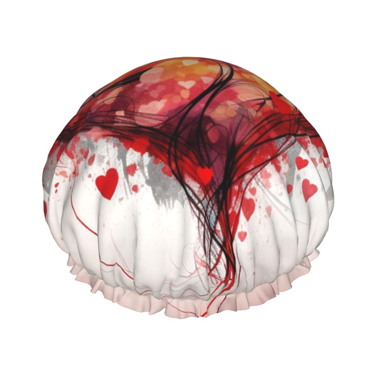 Abstract Heart Shower Cap For Women Reusable Double Layers Bathing Bath Cap Hair Caps Waterproof Elastic Band Ladies Spa Salon Shower Hat Hair Caps Beauty and Personal Care GDSHJKLW