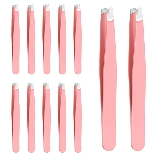 HARFINGTON 12Pcs Eyebrow Tweezers Set Stainless Steel Slanted Tip Beauty Tweezers Hair Plucking Casual Beauty Tools for Facial Hair Eyebrow, Pink Beauty and Personal Care HARFINGTON