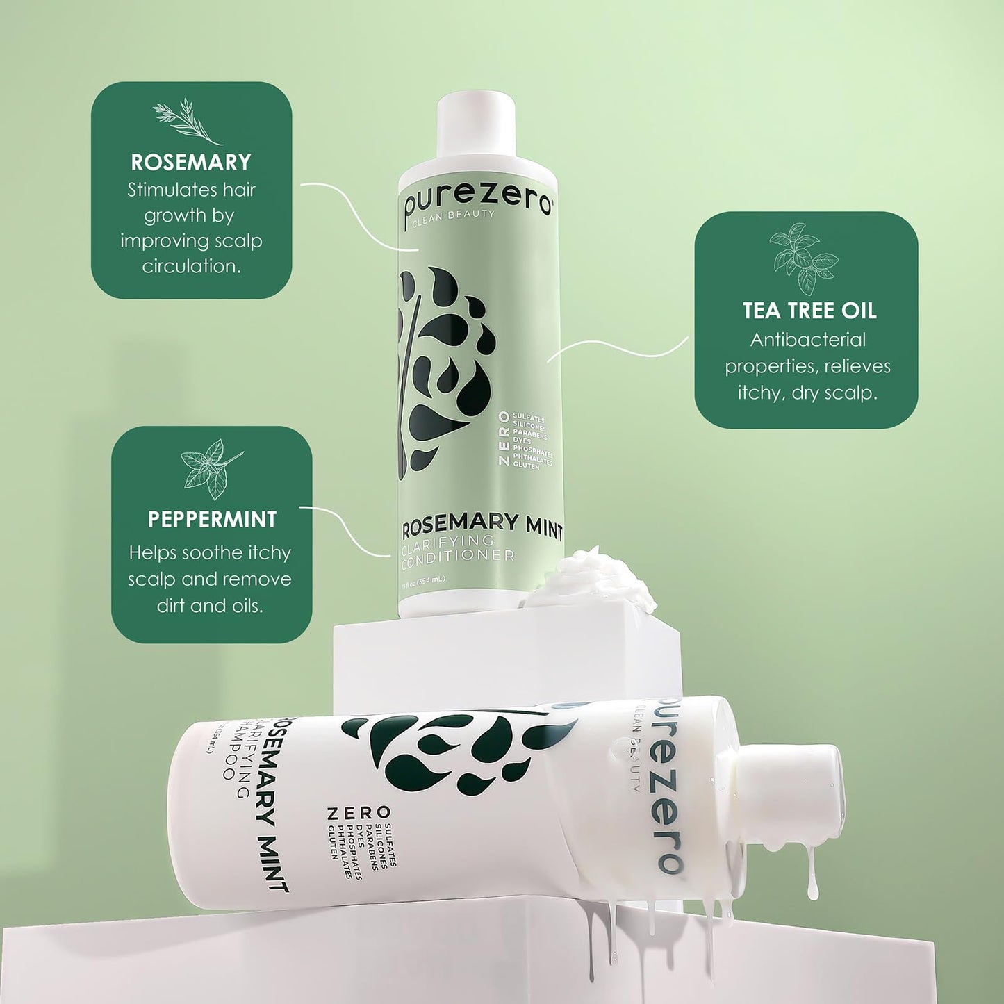 Purezero Rosemary Mint Clarifying Silicone Free Shampoo & Conditioner Set - Vegan Duo for Balanced Scalp, Build-Up Removal & Fresh Minty Finish Beauty & Personal Care Purezero