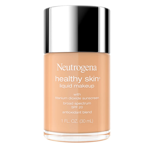 Neutrogena Healthy Skin Liquid Foundation Makeup Broad Spectrum SPF 20 Sunscreen, Medium Coverage, Vit B5, Antioxidants, All Day Wear, Buff Beige Beauty & Personal Care Neutrogena
