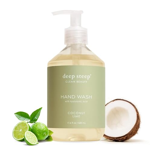 Deep Steep Liquid Hand Wash, Coconut Lime, 17.6 oz - Moisturizing Cleanser with Olive Oil, Aloe Vera, Glycerin & Hyaluronic Acid - Vegan, Clean Beauty & Personal Care Deep Steep