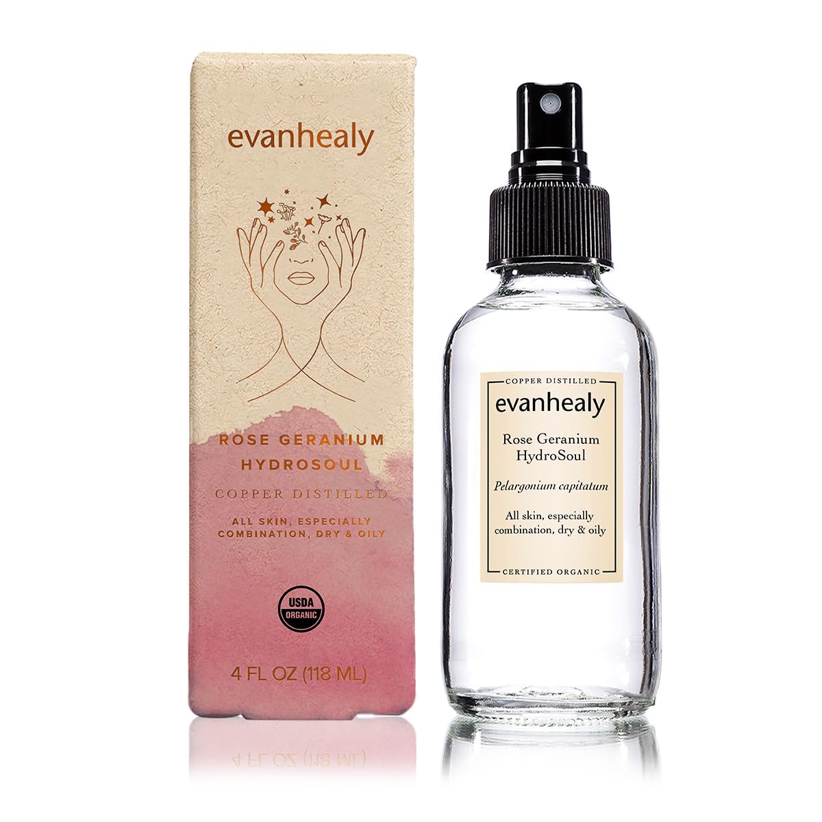evanhealy Rose Geranium HydroSoul - Copper Distilled Hydrosol - Gentle, Astringent Organic Facial Tonic - Balancing Face Toner for Dry, Oily Beauty and Personal Care evanhealy