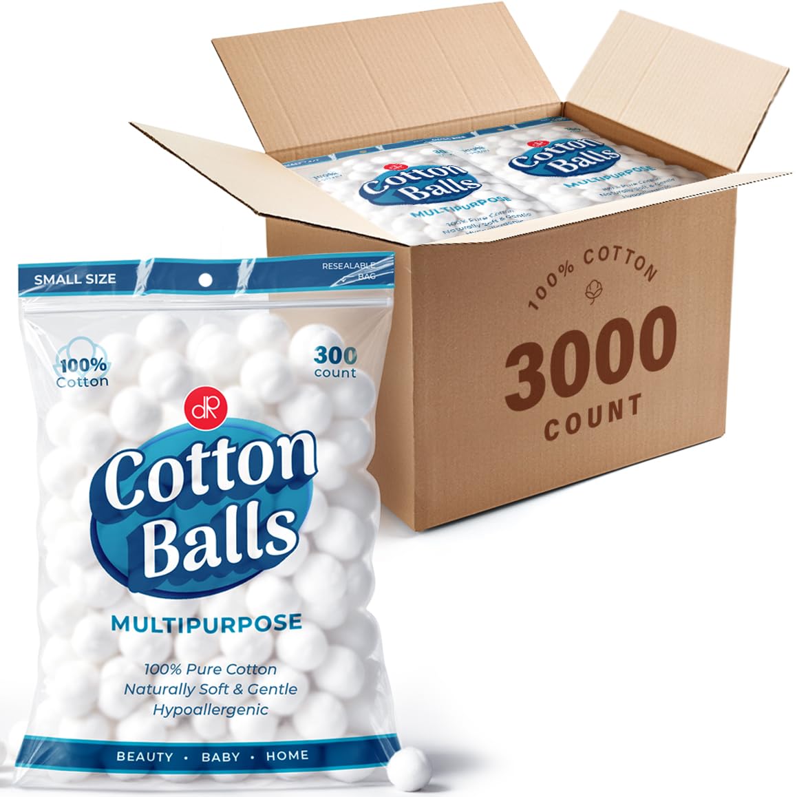 DecorRack 3000 Mini Cotton Balls Bulk Pack for Make-Up, Nail Polish Removal, Applying Oil Lotion or Powder, Multi-Purpose Balls Made from 100% Natural Beauty and Personal Care DecorRack