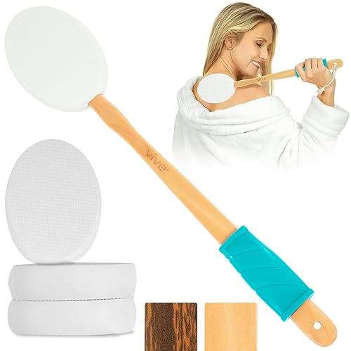 Vive Lotion Applicator for Back, Feet (17.5") - Self Washer Beauty Shower Sponge, Long Handle Cream Wand for Elderly, Women - Apply Medicine, Skin Beauty & Personal Care Vive