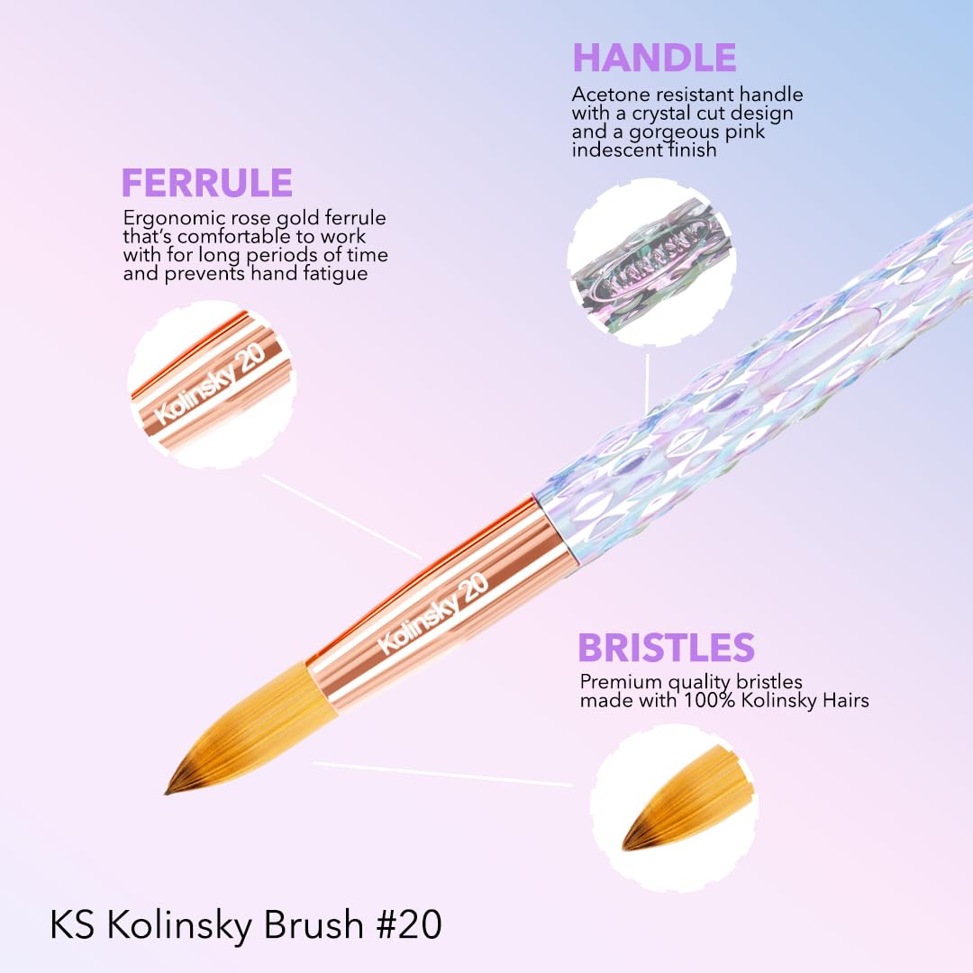 Kiara Sky Acrylic Brush #8 - Clear | 100% Pure Kolinsky | Crystal Cut Handle and Acetone Resistant Beauty & Personal Care KIARA SKY
