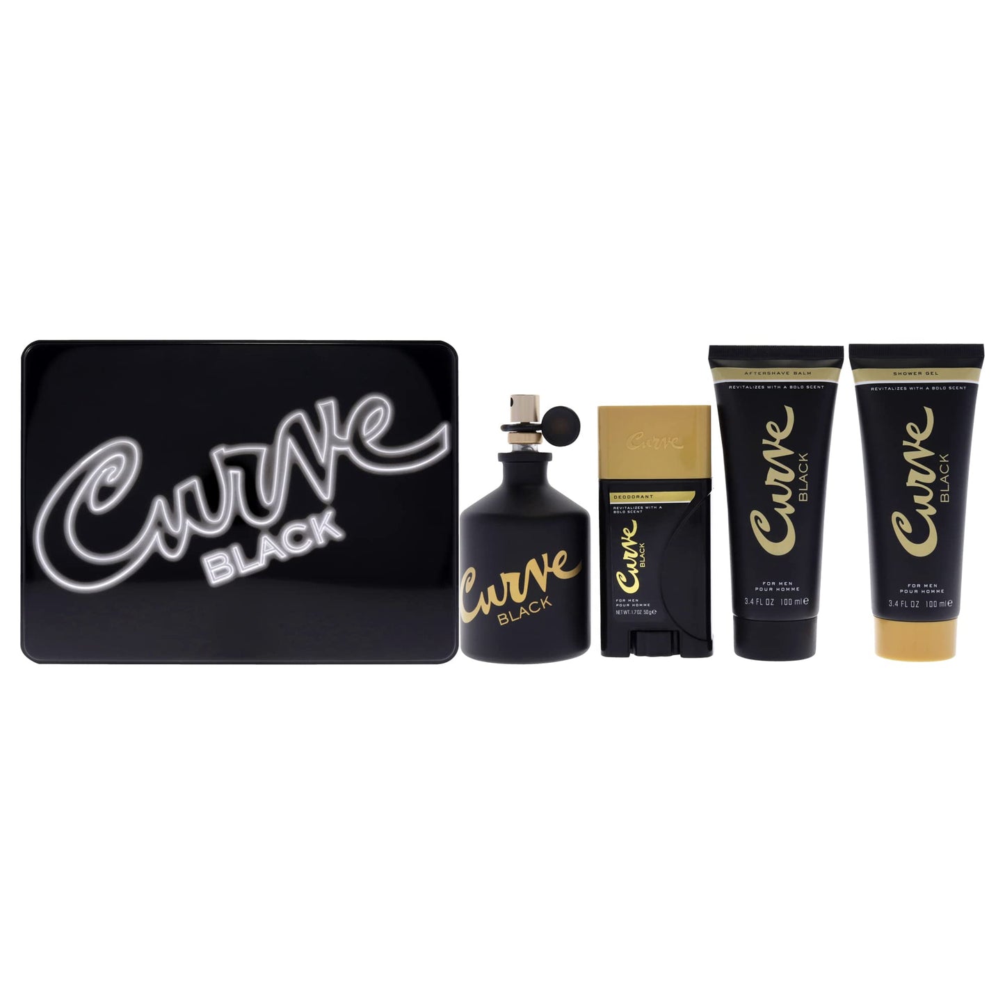 Liz Claiborne Curve Black 4.2oz EDC Spray, 3.4oz After Shave Balm, 3.4oz Shower Gel, 1.7oz Deodrant Spray Men 4 Pc Gift Set Beauty & Personal Care Liz Claiborne