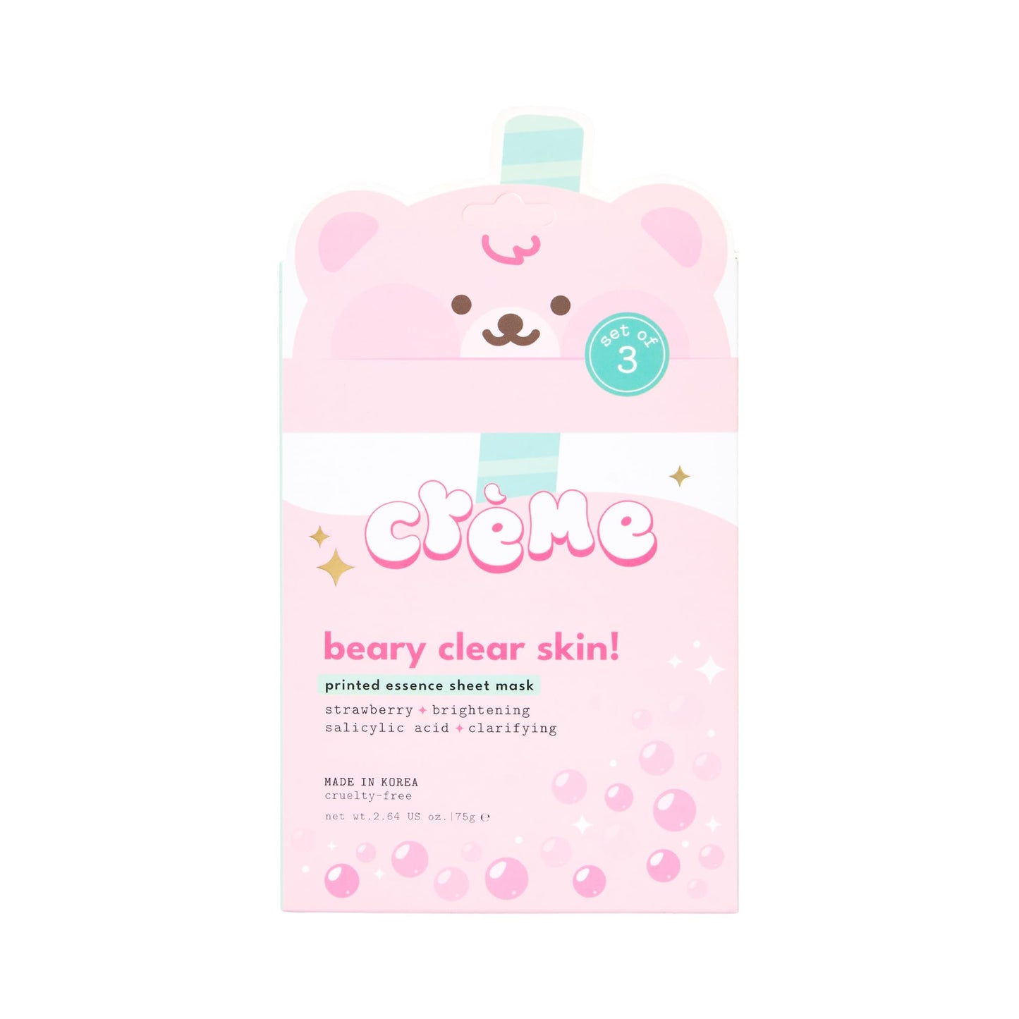 The Crème Shop Boba Bears Beary Clear Skin! Printed Essence Sheet Mask, Korean Skincare (3 Pack) Beauty & Personal Care The Crème Shop