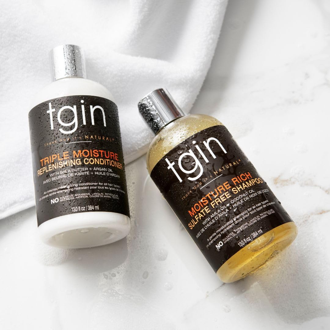 tgin Moisturizing Shampoo & Conditioner Duo for Curly, Coily and Wavy Hair, Sulfate Free, Moisturizes and Detangles Dry Hair, 13 oz (Set) Beauty & Personal Care Thank God It's Natural