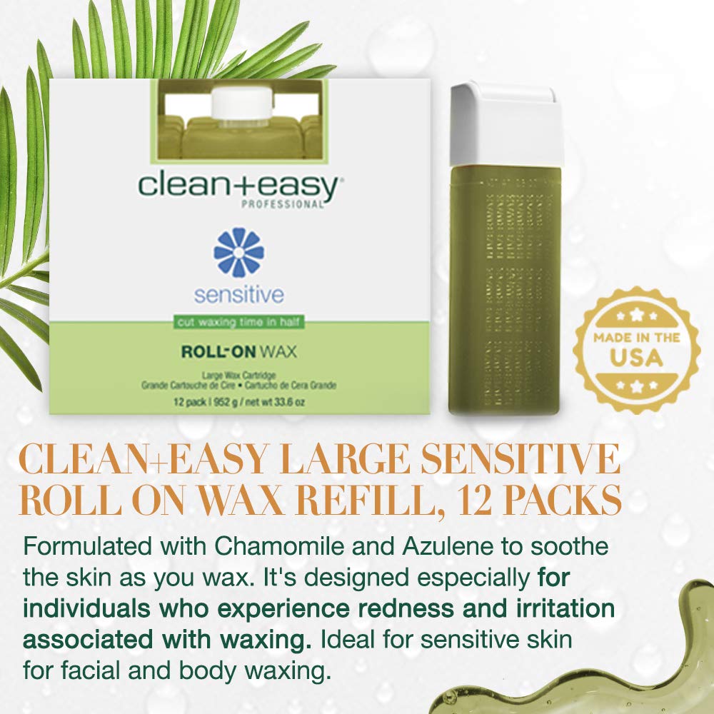 Clean + Easy Large Sensitive Roll On Wax Refill - Large Wax Refill for Cartridges, Quick & Easy Hair Removal, 12 Pack Beauty and Personal Care Clean + Easy