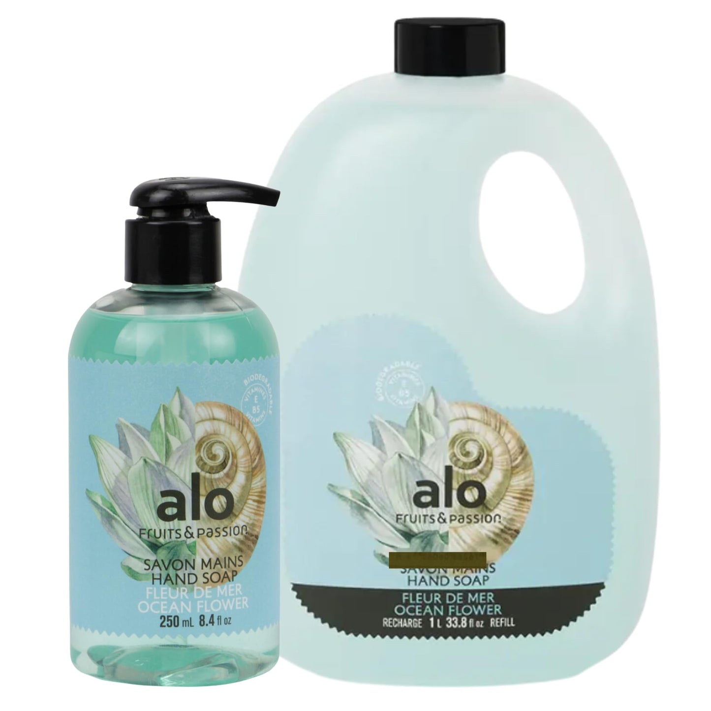 ALO FRUITS & PASSION Ocean Flower Hand Soap Set, 8.4 fl oz Bottle and 33.8 fl oz Refill, Made in Canada Beauty & Personal Care ALO FRUITS & PASSION