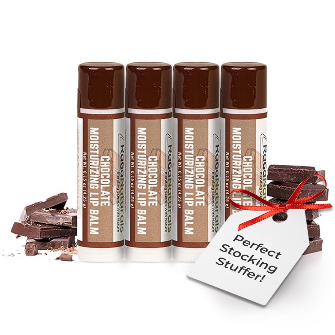 RaGaNaturals Natural Chocolate Lip Balm - Beeswax, Shea Butter, Jojoba Oil, Vitamin E - Smooth, long lasting Hydration, Moisturization for Dry Beauty and Personal Care RaGaNaturals