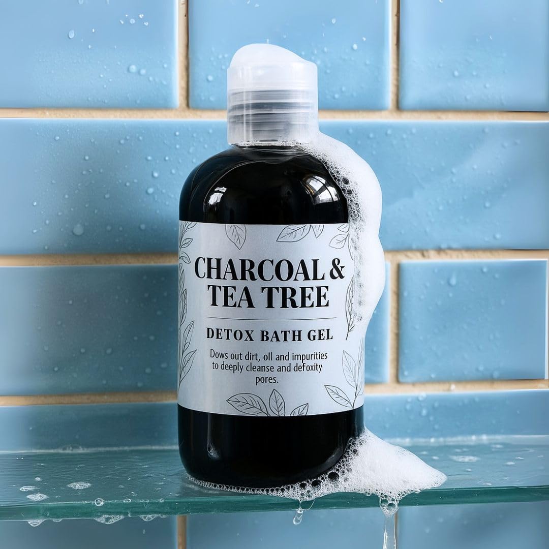 Nature Skin Shop Charcoal & Tea Tree Body Wash, Detoxifying Cleanser for Body Acne, Oily Skin & Clogged Pores, with Organic Ingredients, Sulfate-Free Beauty & Personal Care Nature Skin Shop