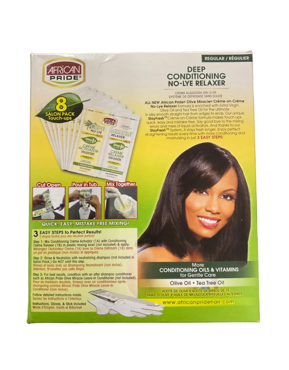 African Pride Olive Miracle Deep Conditioning No-Lye Relaxer - Regular Kit 8-Count