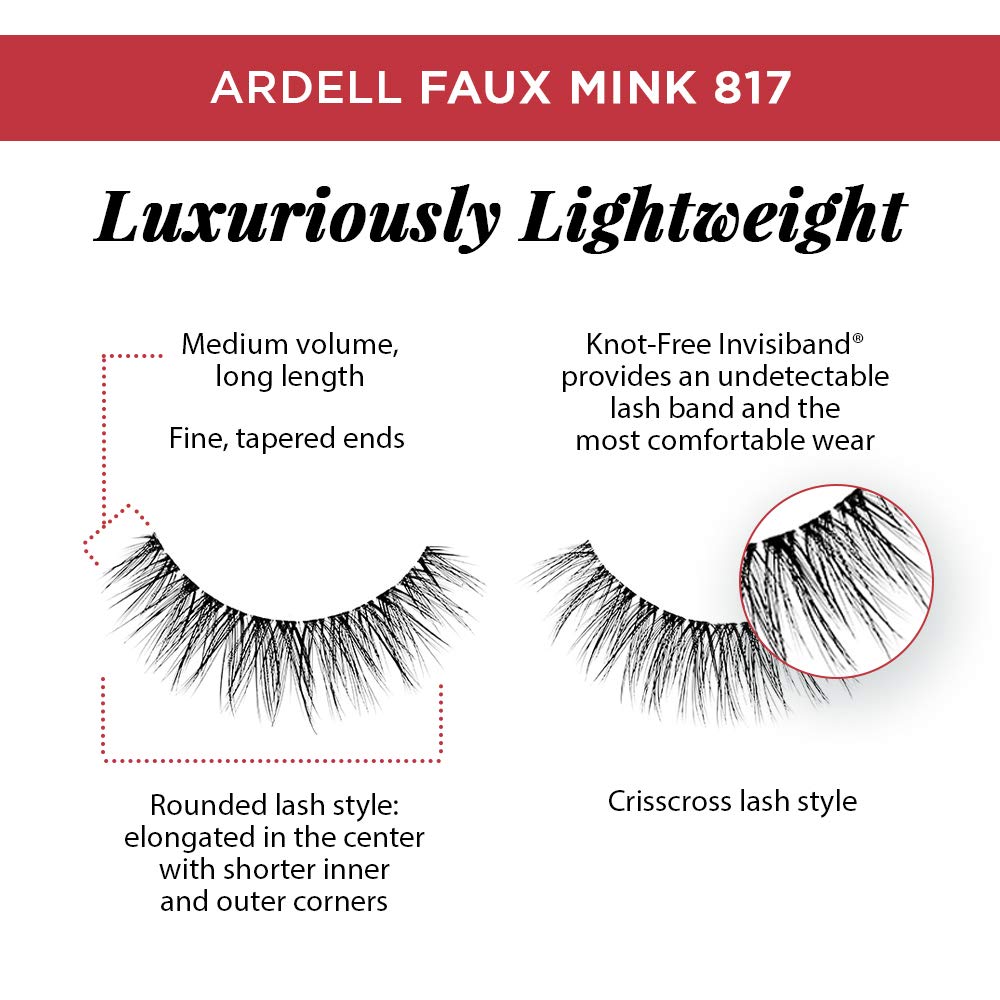 Ardell Faux Mink Lashes 817 - Lightweight, Knot-Free Invisiband Eyelashes for Natural Glam, 4 Pairs, 1 Pack Beauty & Personal Care Ardell
