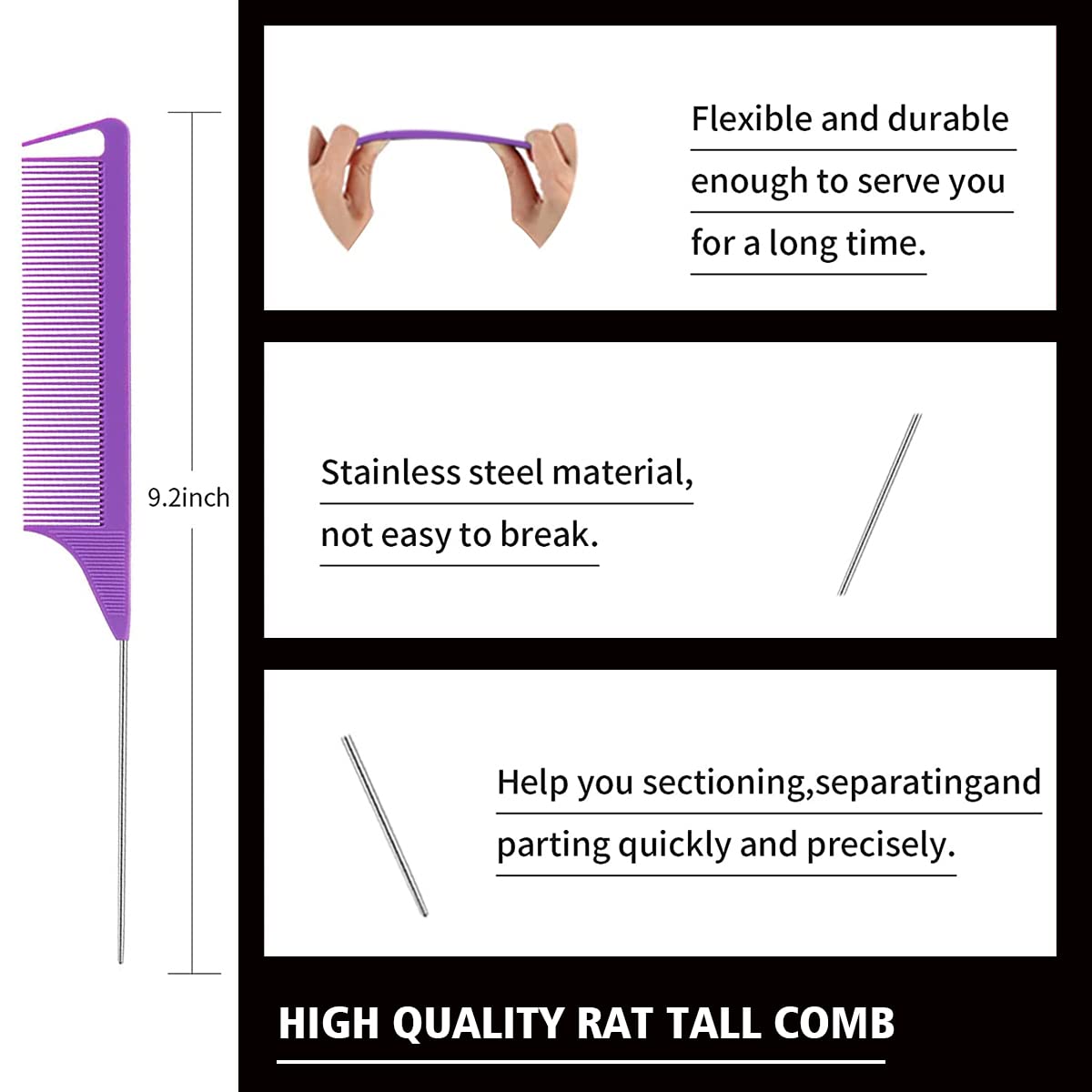 3 Pieces Hair Styling Comb Set Teasing Brush Rat Tail Comb Edge Brush for Edge&Back Brushing, Combing, Slicking Hair for Women (Purple) Beauty & Personal Care Goiple