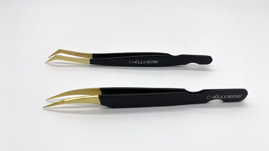Alluring Volume Tweezer Pair for 3D Volume Lashes (New Curved) (Black Gold) Beauty and Personal Care Alluring