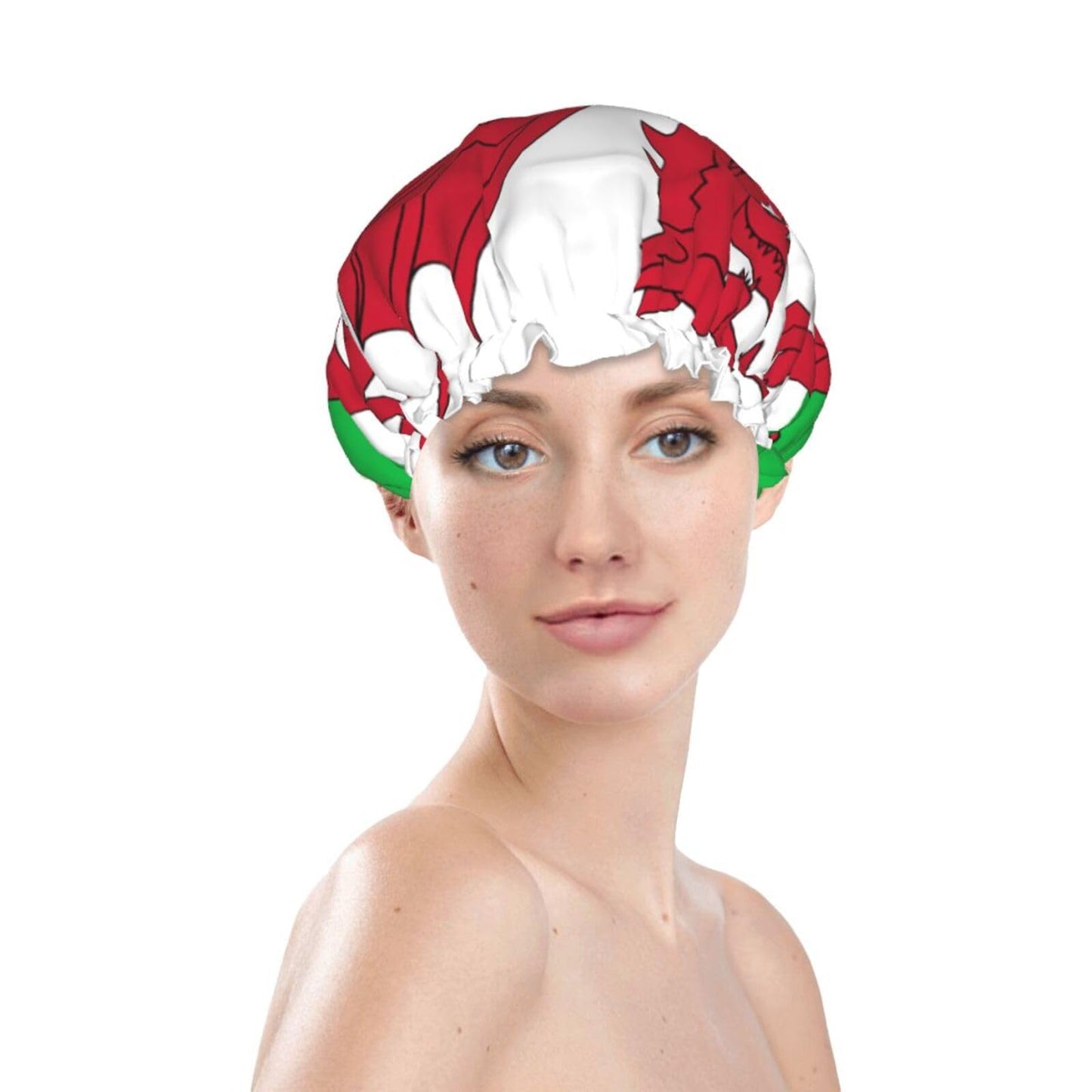 Wales Flag Prints Shower Cap Double Layer Lined Waterproof Bathing Shower Hat Beauty and Personal Care Hayyett