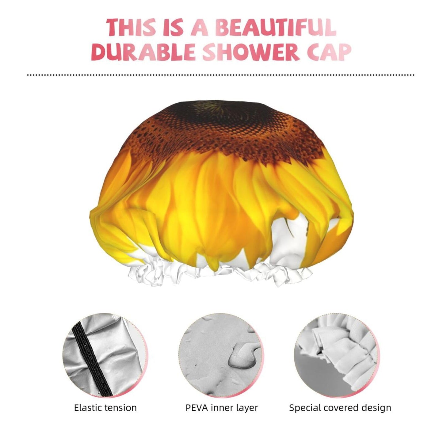 Sunflower Isolated Shower Cap for Women Men Large Reusable Shower Bonnet Double-Layer Waterproof Bath Caps Elastic Band Hair Hat for All Hairstyles Beauty and Personal Care BWLHJKE