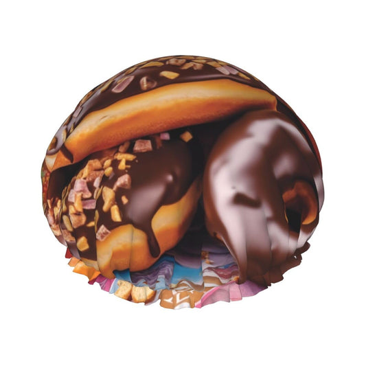 Donuts Chocolate Shower Cap for Women Men Large Reusable Shower Bonnet Double-Layer Waterproof Bath Caps Elastic Band Hair Hat for All Hairstyles Beauty and Personal Care BWLHJKE