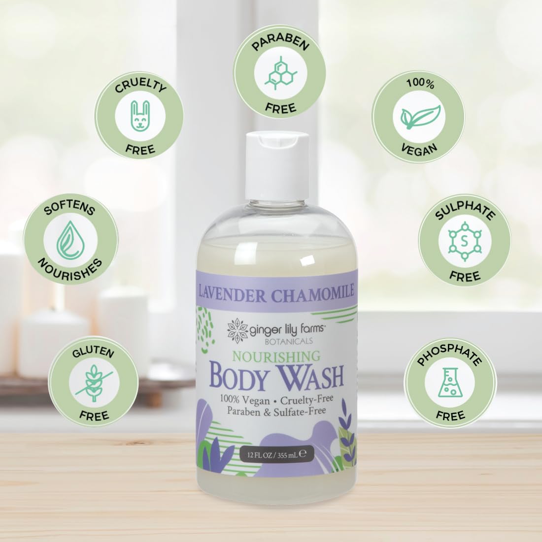 Ginger Lily Farms Botanicals Nourishing Body Wash, 100% Vegan & Cruelty-Free, Lavender Chamomile Scent, 12 Fl Oz Beauty & Personal Care Ginger Lily Farms