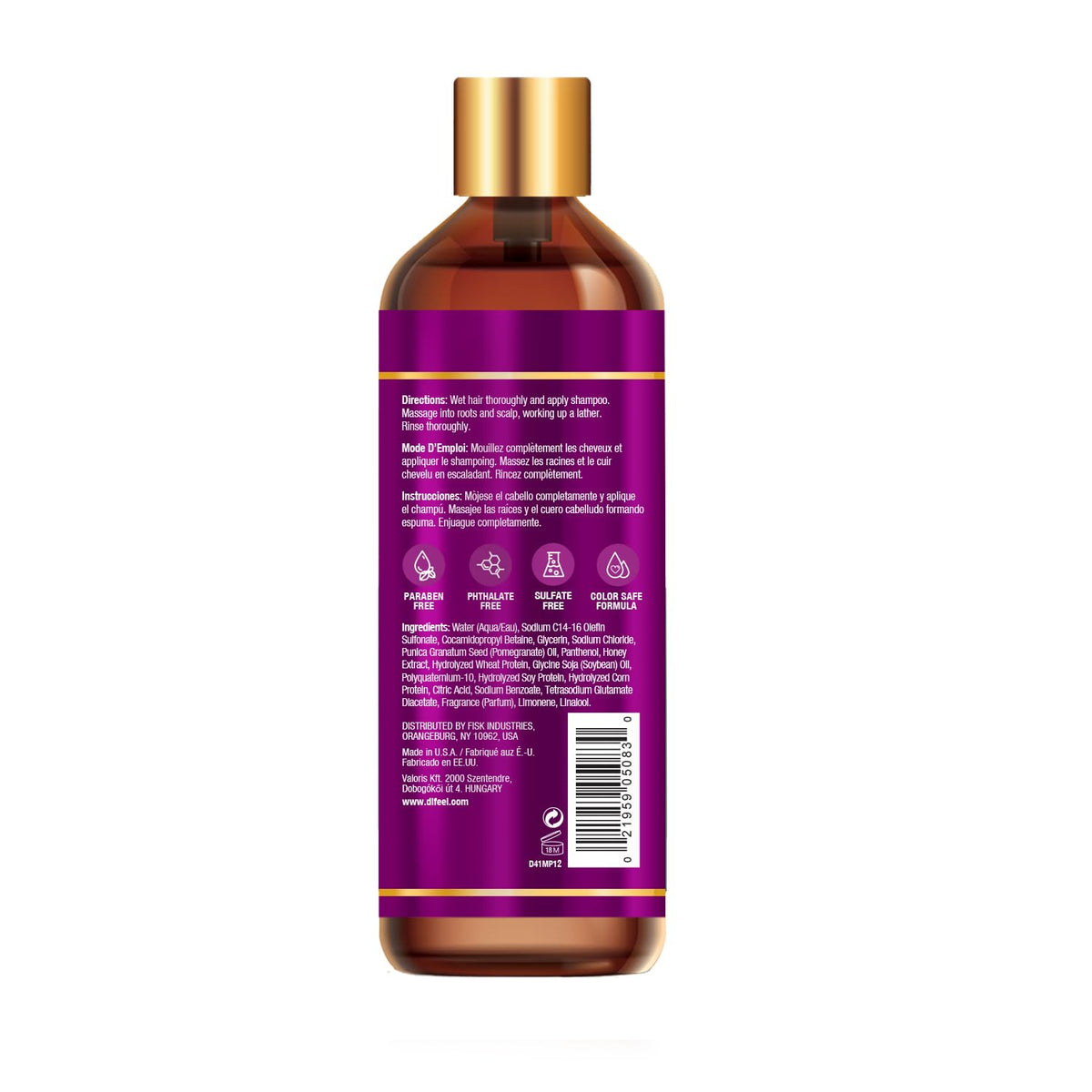 Difeel Pomegranate & Manuka Honey Sulfate-Free Shampoo 12 oz. - Strengthens & Moisturizes Damaged Hair