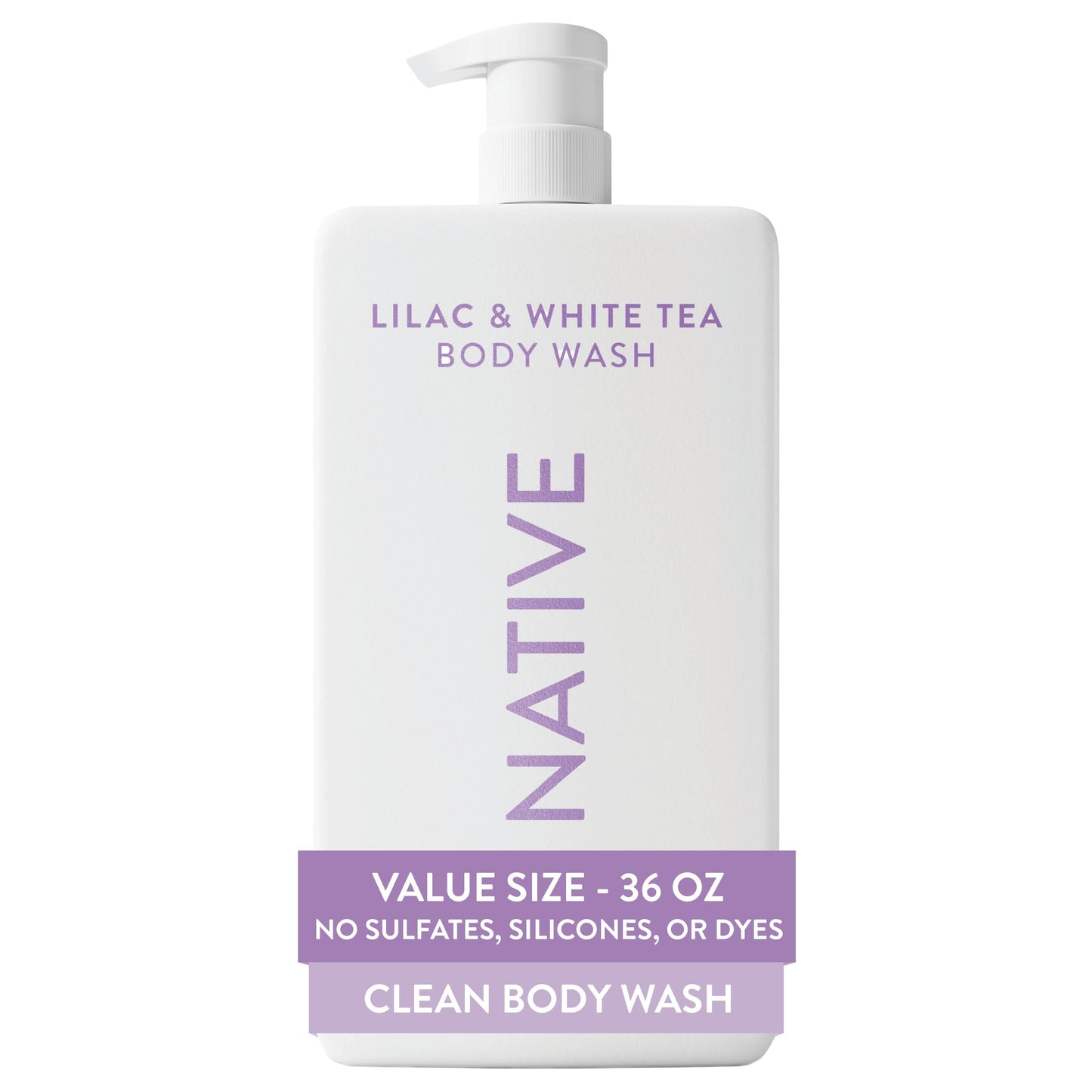Native Body Wash for Women & Men, Lilac & White Tea, 36 oz Pump Bottle, Sulfate-Free & Gentle Beauty & Personal Care Native