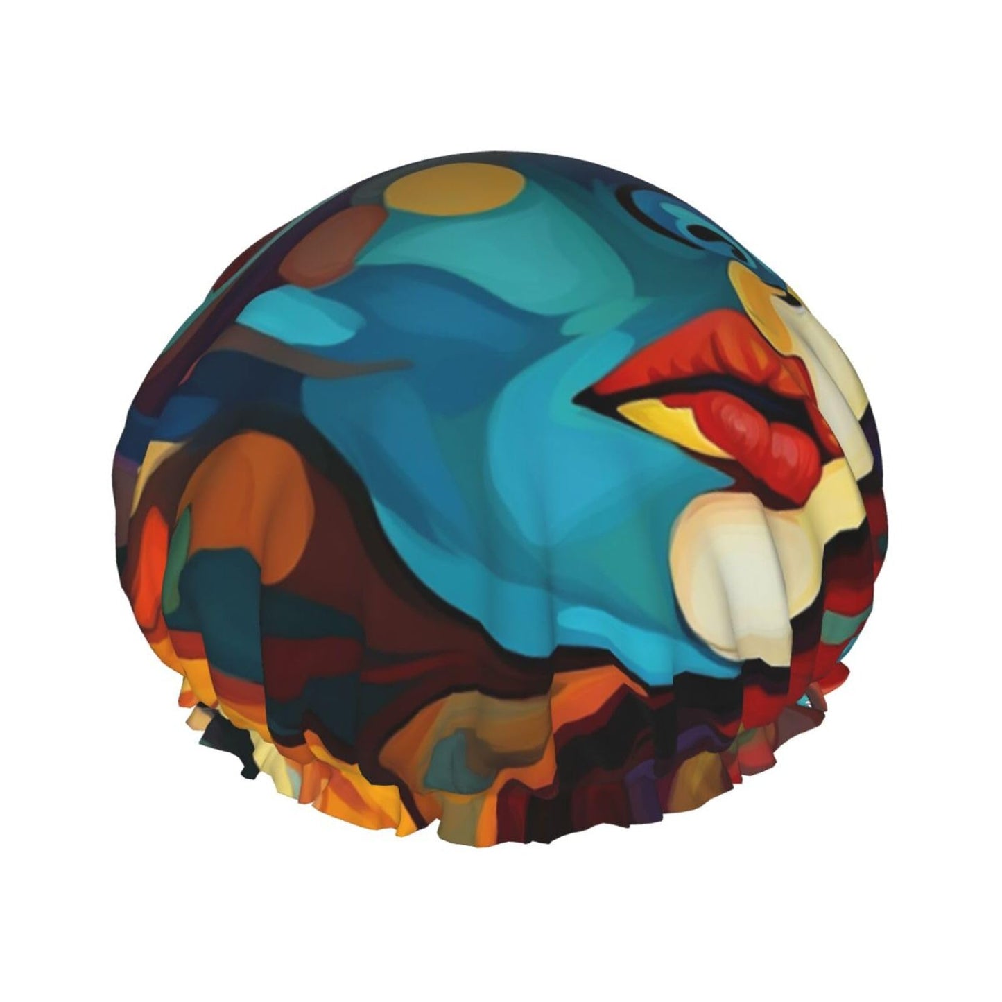 Abstract Colored Woman Face Shower Cap For Women Reusable Double Layers Bathing Bath Cap Hair Caps Waterproof Elastic Band Ladies Spa Salon Shower Hat Beauty and Personal Care GDSHJKLW