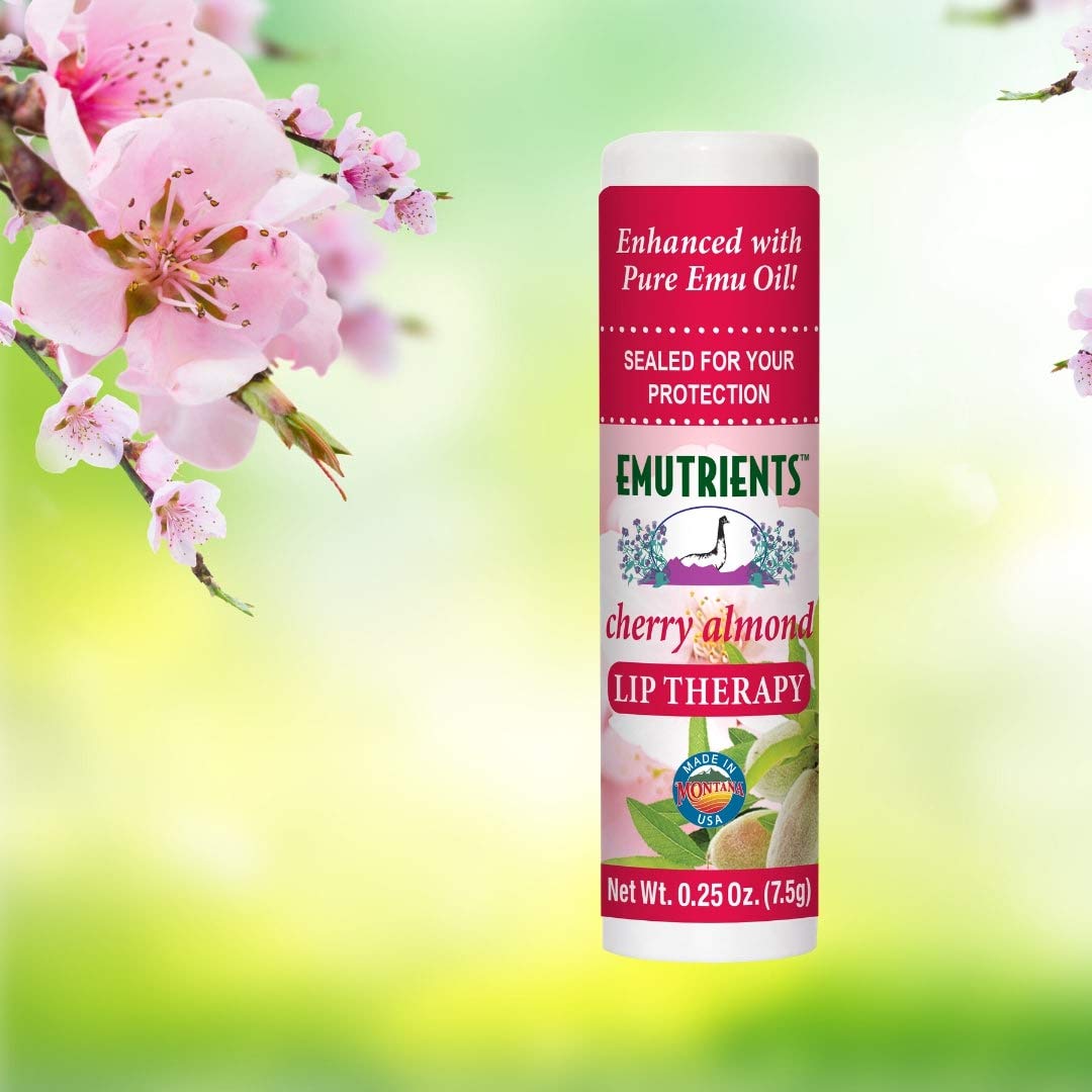 Montana Emu Ranch - Lip Therapy Lip Balm - 0.25 Ounce - Cherry Almond Flavor - 3 Pack - Made with Pure Emu Oil Beauty and Personal Care Montana Emu Ranch
