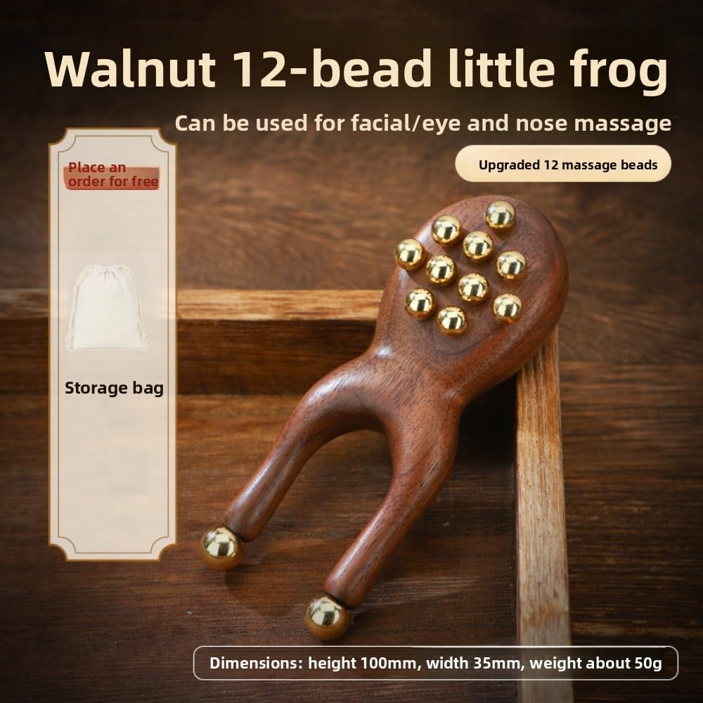 Brass Gua Sha Massage Tool for Face Lifting, Anti-Aging, Jawline Definition, Nasolabial Folds, Apple Cheek Lift - Wooden Handle Facial Roller (Walnut Beauty and Personal Care Waillynice