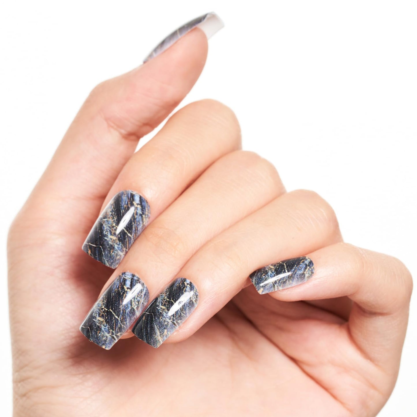 GLAMERMAID Ombre Press on Nails Medium Square, Fall Peacock Blue Marble Jelly Soft Gel Nails Square Fake Nail, Glossy Stick Glue 0n Nail Kit Beauty & Personal Care GLAMERMAID