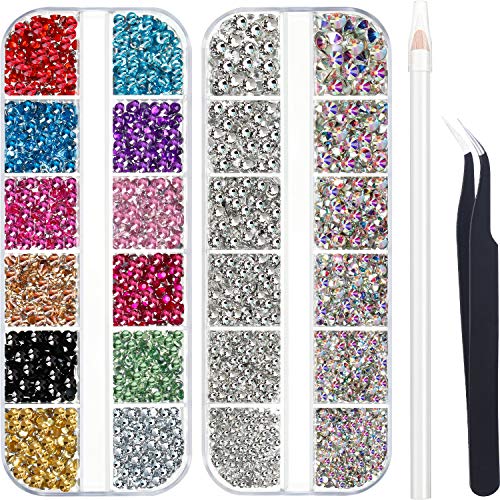 4488 Pieces Nail Art Rhinestones Crystal Flatback Rhinestones with Picker Pick Up Tweezers for Nails Art Clothes Shoes Bags Decoration(Colorful, AB Beauty & Personal Care Bememo