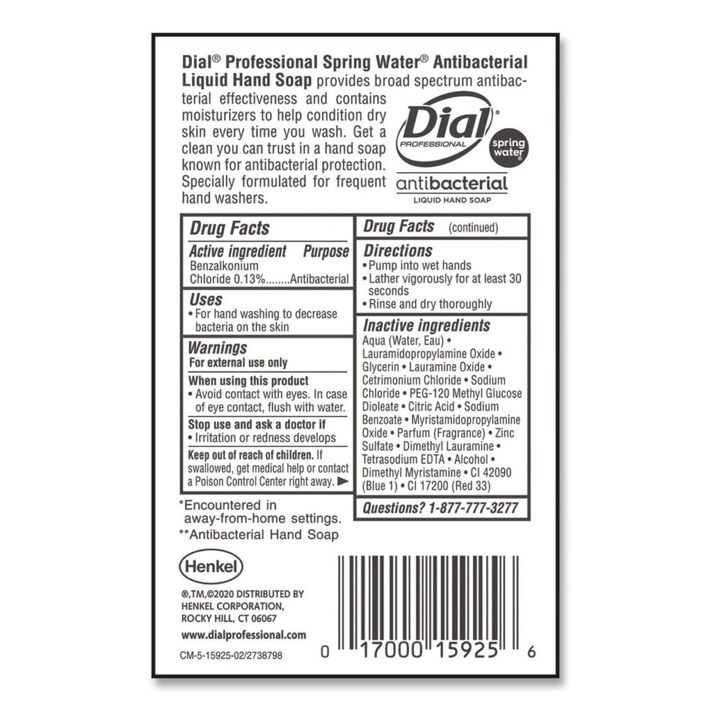 Dial Complete Spring Water Antibacterial Liquid Hand Soap, 128 Fl oz Refill Bottle (Pack of 1) Beauty & Personal Care Dial