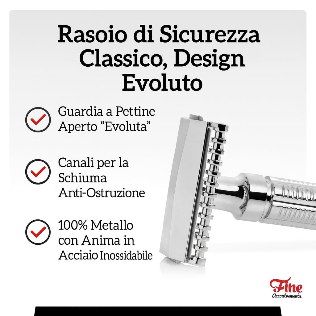 Mr. Fine Premium Double Edge Safety Razor for Wet Shaving, Single Blade Razor, Close Shave, Open-Comb Guard, 100% Metal w/Stainless Steel Core, 5 Beauty and Personal Care Fine