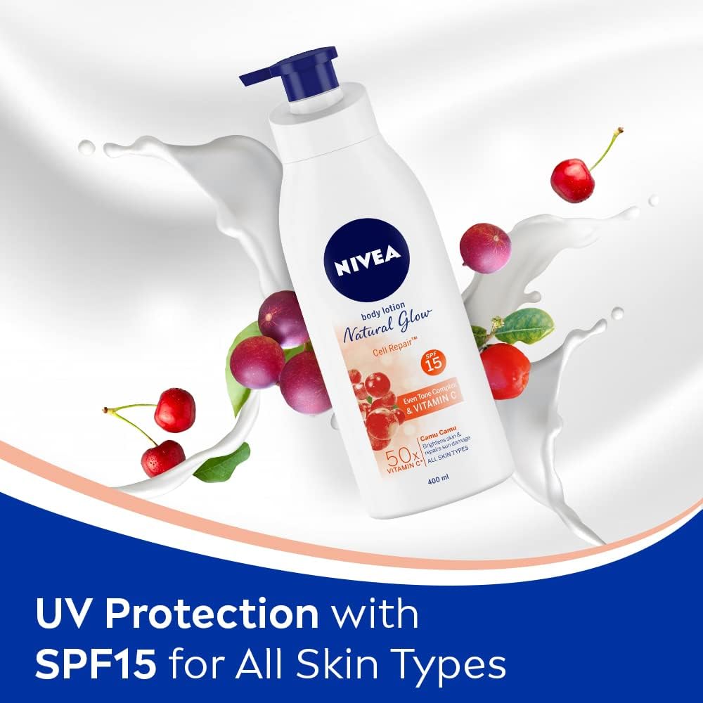 Nivea Body Lotion Natural Glow | Vitamin C SPF 15 | 400ml (13.52 Fl OZ) Beauty & Personal Care NIVEA
